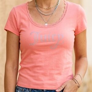 Juicy Couture Coral Tee with Sparkling Detail Large NWT
